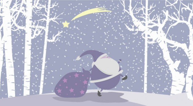 Christmas snow Yule christmas illustration with santa about Christmas tree Winter solstice